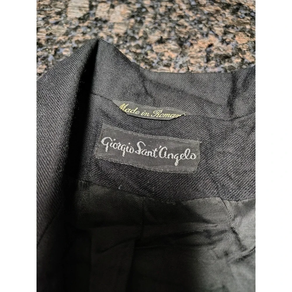 Giorgio Sant Angelo Mens Black 100% Pure Wool Blazer Gold Crest Button Jacket 12